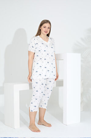 Angelique Bambu Kumaş Kısa Kol Dantel Detaylı Kadın Kapri Takım 22265