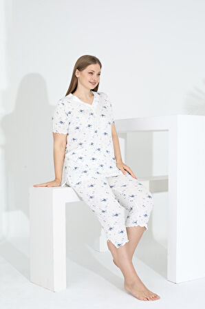 Angelique Bambu Kumaş Kısa Kol Dantel Detaylı Kadın Kapri Takım 22265