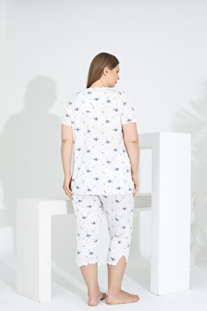 Angelique Bambu Kumaş Kısa Kol Dantel Detaylı Kadın Kapri Takım 22265