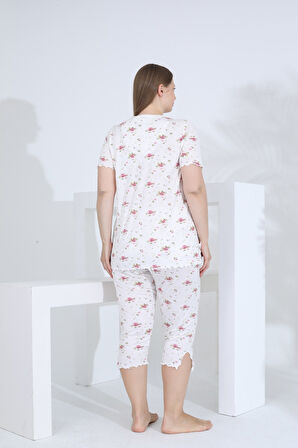 Angelique Bambu Kumaş Kısa Kol Dantel Detaylı Kadın Kapri Takım 22268