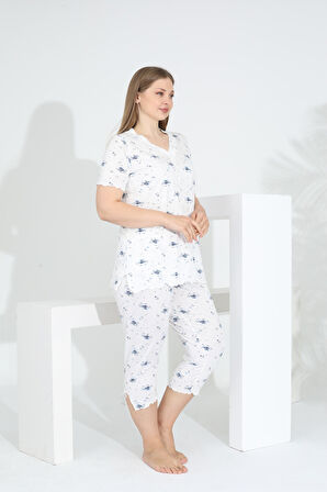 Angelique Bambu Kumaş Kısa Kol Dantel Detaylı Kadın Kapri Takım 22265