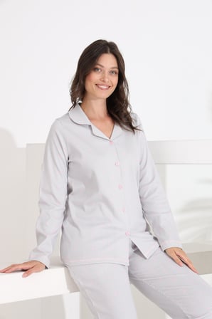 Etoile %100 Pamuk Uzun Kol Önden Düğmeli Kalpli Kadın Pijama Takımı 98300-301