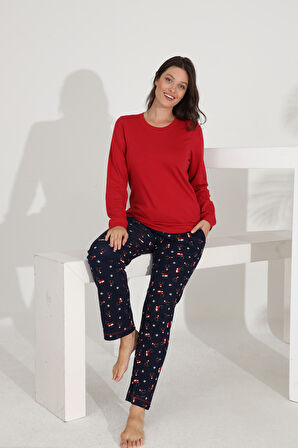 Etoile %100 Pamuk Uzun Kol Manşetli Cepli Kadın Pijama Takımı 98515-516