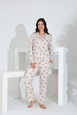 Etoile %100 Pamuk Uzun Kol Önden Düğmeli Kadın Pijama Takımı 98241