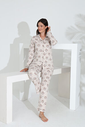 Etoile %100 Pamuk Uzun Kol Önden Düğmeli Kadın Pijama Takımı 98241