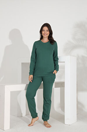 Etoile %100 Pamuk Uzun Kol Düz Renk Manşetli Cepli Kadın Pijama Takımı 98512