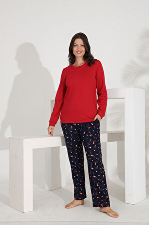 Etoile %100 Pamuk Uzun Kol Manşetli Cepli Kadın Pijama Takımı 98515-516