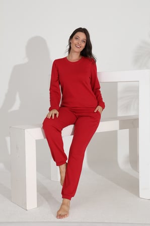 Etoile %100 Pamuk Uzun Kol Düz Renk Manşetli Cepli Kadın Pijama Takımı 98512