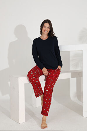 Etoile %100 Pamuk Uzun Kol Manşetli Cepli Kadın Pijama Takımı 98515-516