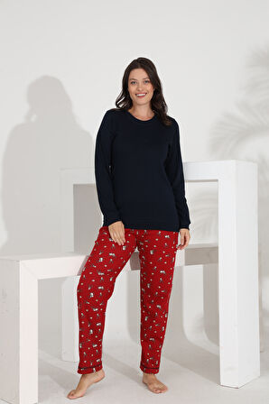 Etoile %100 Pamuk Uzun Kol Manşetli Cepli Kadın Pijama Takımı 98515-516
