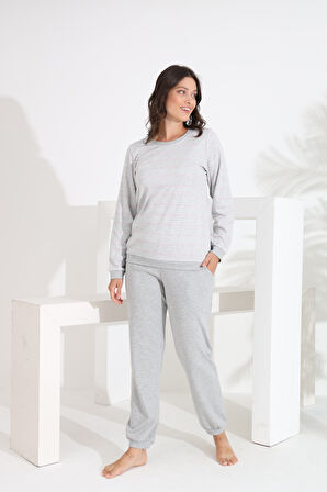 Etoile %100 Pamuk Uzun Kol Manşetli Cepli Kadın Pijama Takımı 98510-511