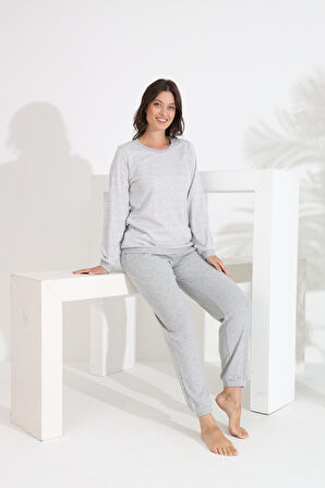 Etoile %100 Pamuk Uzun Kol Manşetli Cepli Kadın Pijama Takımı 98510-511