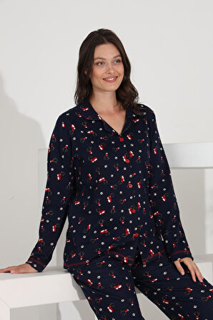 Etoile %100 Pamuk Uzun Kol Boydan Düğmeli Cepli Kadın Pijama Takımı 98302-303