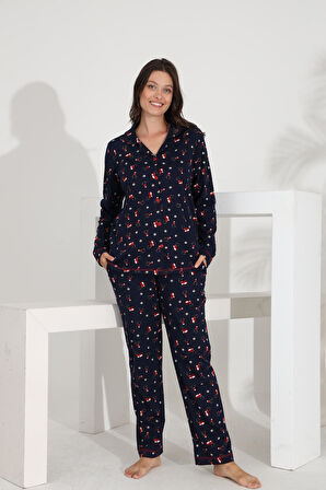 Etoile %100 Pamuk Uzun Kol Boydan Düğmeli Cepli Kadın Pijama Takımı 98302-303