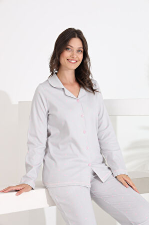 Etoile %100 Pamuk Uzun Kol Önden Düğmeli Kalpli Kadın Pijama Takımı 98300-301