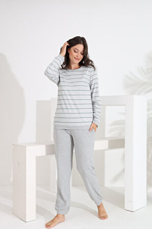 Etoile %100 Pamuk Uzun Kol Manşetli Cepli Kadın Pijama Takımı 98510-511