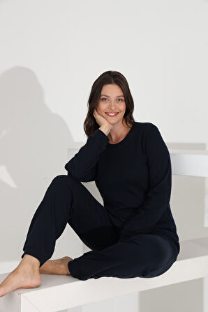 Etoile %100 Pamuk Uzun Kol Düz Renk Manşetli Cepli Kadın Pijama Takımı 98512