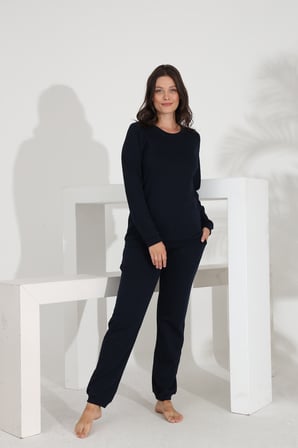 Etoile %100 Pamuk Uzun Kol Düz Renk Manşetli Cepli Kadın Pijama Takımı 98512
