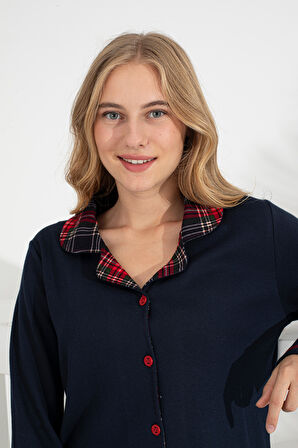 Angelique %100 Pamuk Uzun Kol Ekose Kadın Pijama Takımı 21224-25-26-27