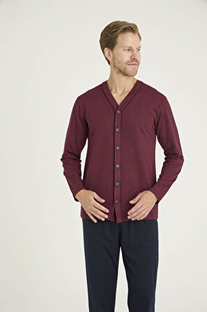 Erkek V.Yaka Boydan Düğmeli Pijama Takımı - Dış Giyim