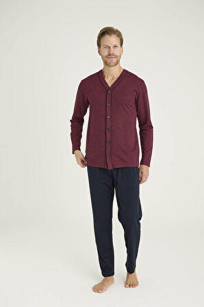 Erkek V.Yaka Boydan Düğmeli Pijama Takımı - Dış Giyim