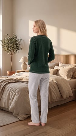 %100 Pamuklu Uzun Kollu Yumuşak Dokulu Rahat Kesim Pijama Takım 27404