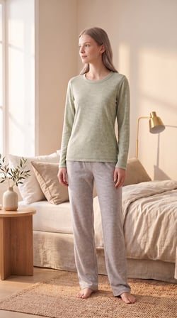 %100 Pamuklu Uzun Kollu Yumuşak Dokulu Rahat Kesim Pijama Takım27403