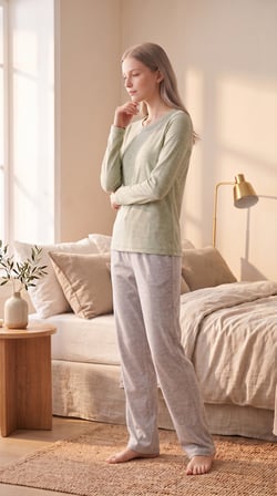 %100 Pamuklu Uzun Kollu Yumuşak Dokulu Rahat Kesim Pijama Takım27403