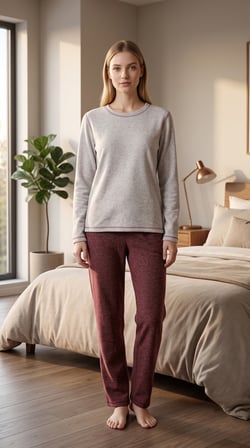 %100 Pamuklu Uzun Kollu Yumuşak Dokulu Rahat Kesim Pijama Takım 27407