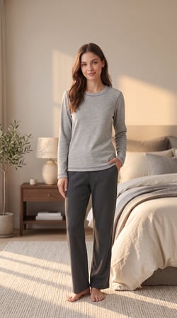 %100 Pamuklu Uzun Kollu Yumuşak Dokulu Rahat Kesim Pijama Takım 27406