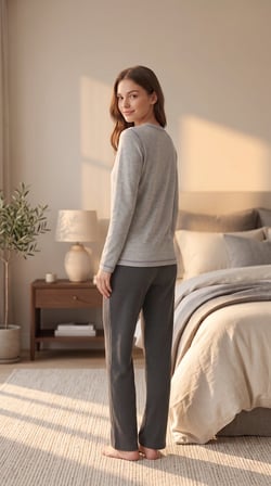 %100 Pamuklu Uzun Kollu Yumuşak Dokulu Rahat Kesim Pijama Takım 27406