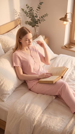 Bambu Kumaş Kısa Kol Fırfır ve Fiyonk Detaylı Puantiyeli Pijama Takım 22037-22038