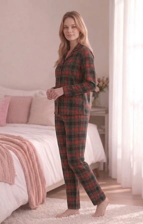 Angelique Termal Kumaş Uzun Kollu Yumuşak Dokulu Ekose Pijama Takım 40201-40204