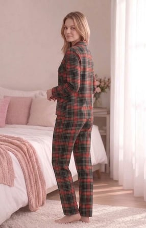 Angelique Termal Kumaş Uzun Kollu Yumuşak Dokulu Ekose Pijama Takım 40201-40204