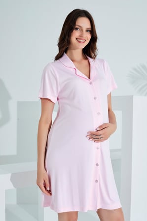 Bambu Boydan Düğmeli Hamile Lohusa Gecelik 30151-30154-30277