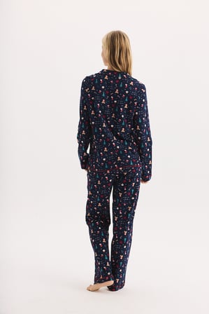 %100 Pamuk Kumaş Uzun Kol Önden Düğmeli Gömlek Yaka Pijama Takımı 27305-27306