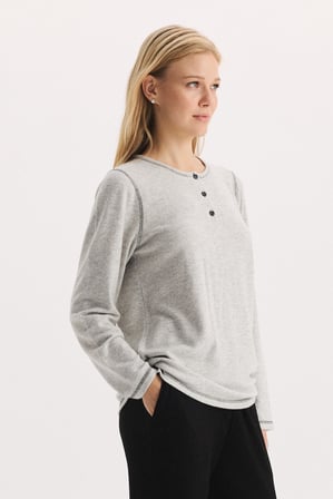 %100 Pamuklu Uzun Kollu Düğme Detaylı Pijama Takım 27411