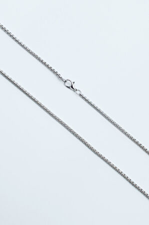 Gerçekçi Yaprak Örme Zincir Kolye - Antik Gümüş Kaplama - Kadın Erkek - 60 cm