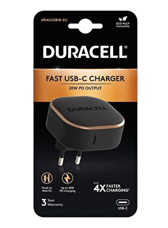 Duracell 20W PD Şarj Başlığı 1xUSB-C - Siyah