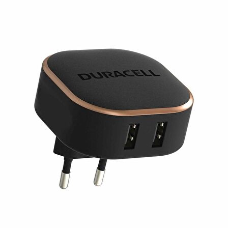 Duracell 24W Telefon / Tablet Şarj Başlığı 2xUSB 2x5v/2.4A - Siyah