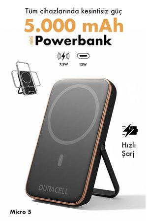 5000 mAh MagSafe Wireless Powerbank Manyetik Standlı USB-C 12W Mini Kablosuz Taşınabilir Şarj Cihazı