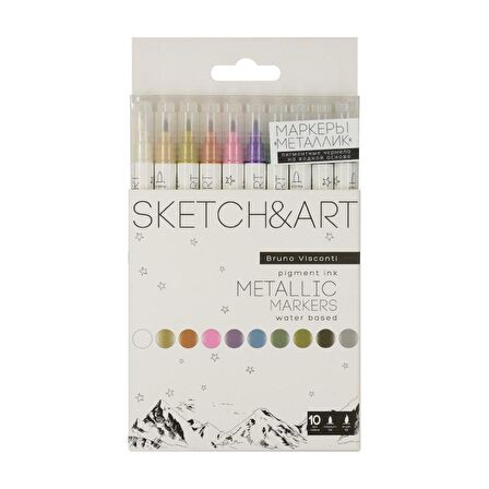 "SKETCH & ART" Çift Taraflı Brush Pen ve Fineliner (FIRÇA UÇLU+İNCE UÇ) 10 Renk Metalik