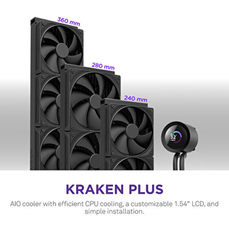 NZXT Kraken Plus 360 AIO LCD 360mm Siyah Sıvı İşlemci Soğutucusu RL-KN360-B2