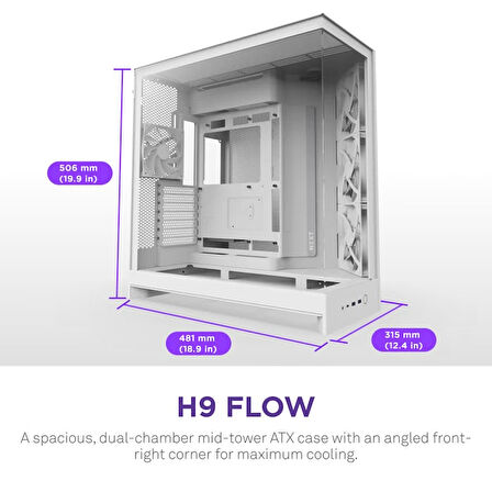 NZXT H Series H9 Flow RGB CM-H92FW-01 Beyaz ATX Mid Tower Gaming (Oyuncu) Kasa