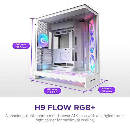 NZXT H Series H9 Flow RGB+ CM-H92FW-P1 Beyaz ATX Mid Tower Gaming (Oyuncu) Kasa