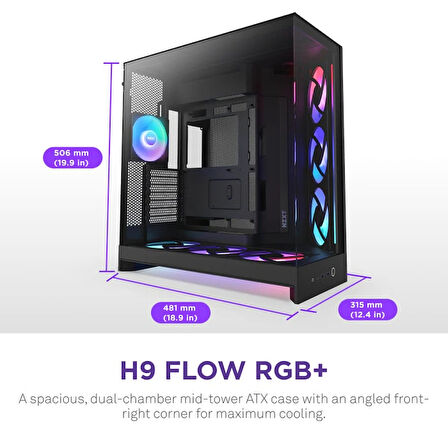 NZXT H Series H9 Flow RGB+ CM-H92FB-P1 Siyah ATX Mid Tower Gaming (Oyuncu) Kasa