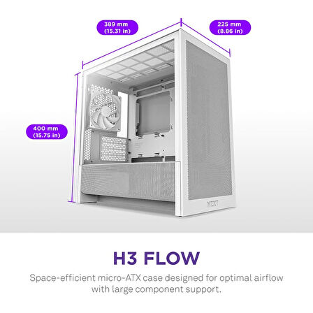 NZXT H Series H3 Flow CC-H31FW-01 mATX Beyaz Gaming (Oyuncu) Kasası