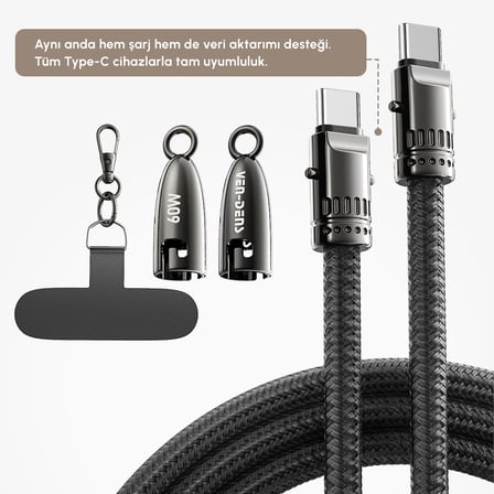 VEN-DENS VD-DCS02 Premium USB-C Örgülü Şarj Kablosu 60W