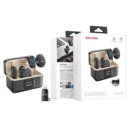 VEN-DENS VD-MIC025 Pro Kablosuz Çift Mikrofonlu HD Ses Sistemi