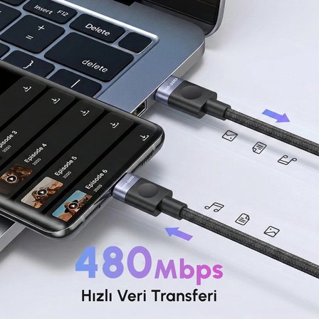 VEN-DENS VD-DCM02 Premium Lightning Örgülü Hızlı Şarj Kablosu - 3 Metre